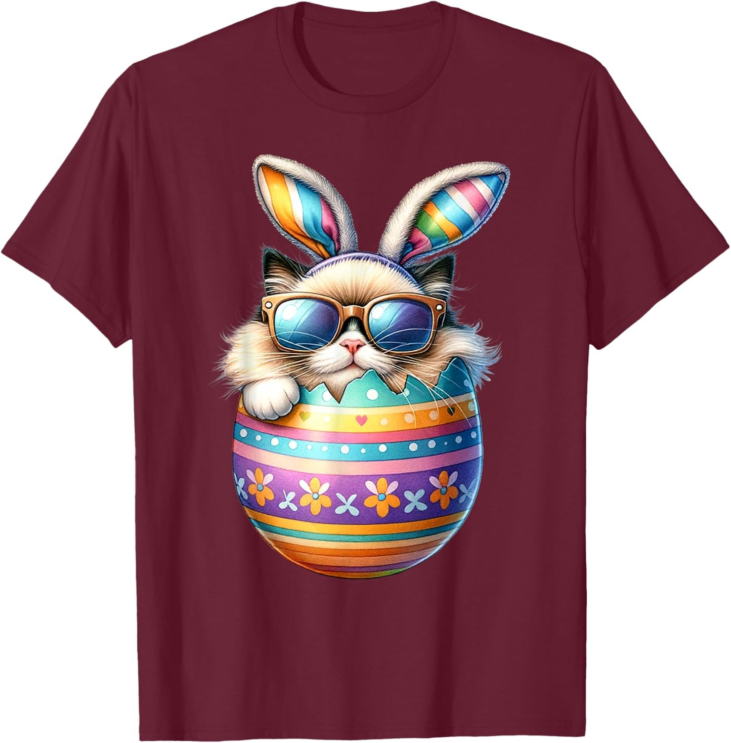 Ragdoll Cat Lover Easter Egg Happy Easter Bunny Ears T-Shirt - T-Shirt | Maroon