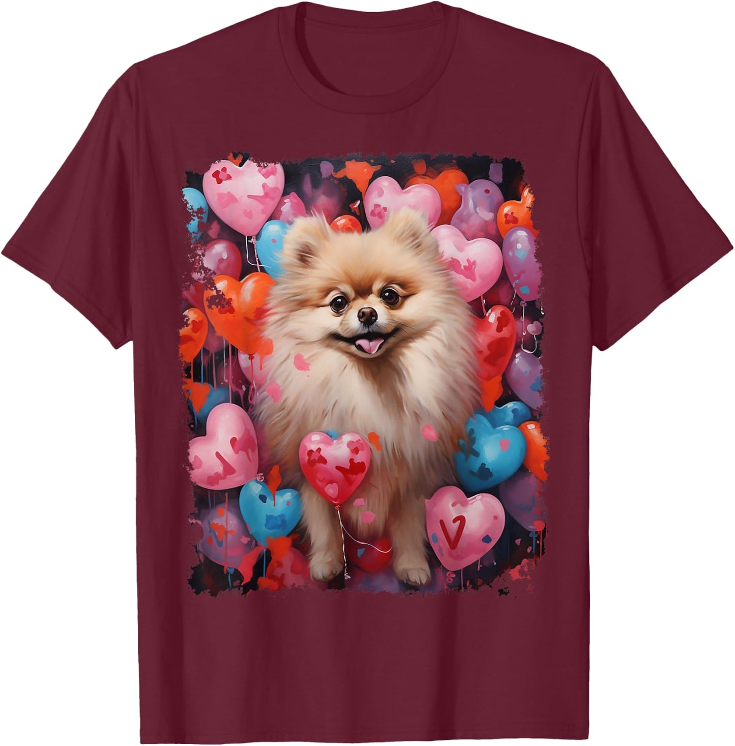 Dog Pomeranian Valentine's Day T-Shirt - T-Shirt | Maroon