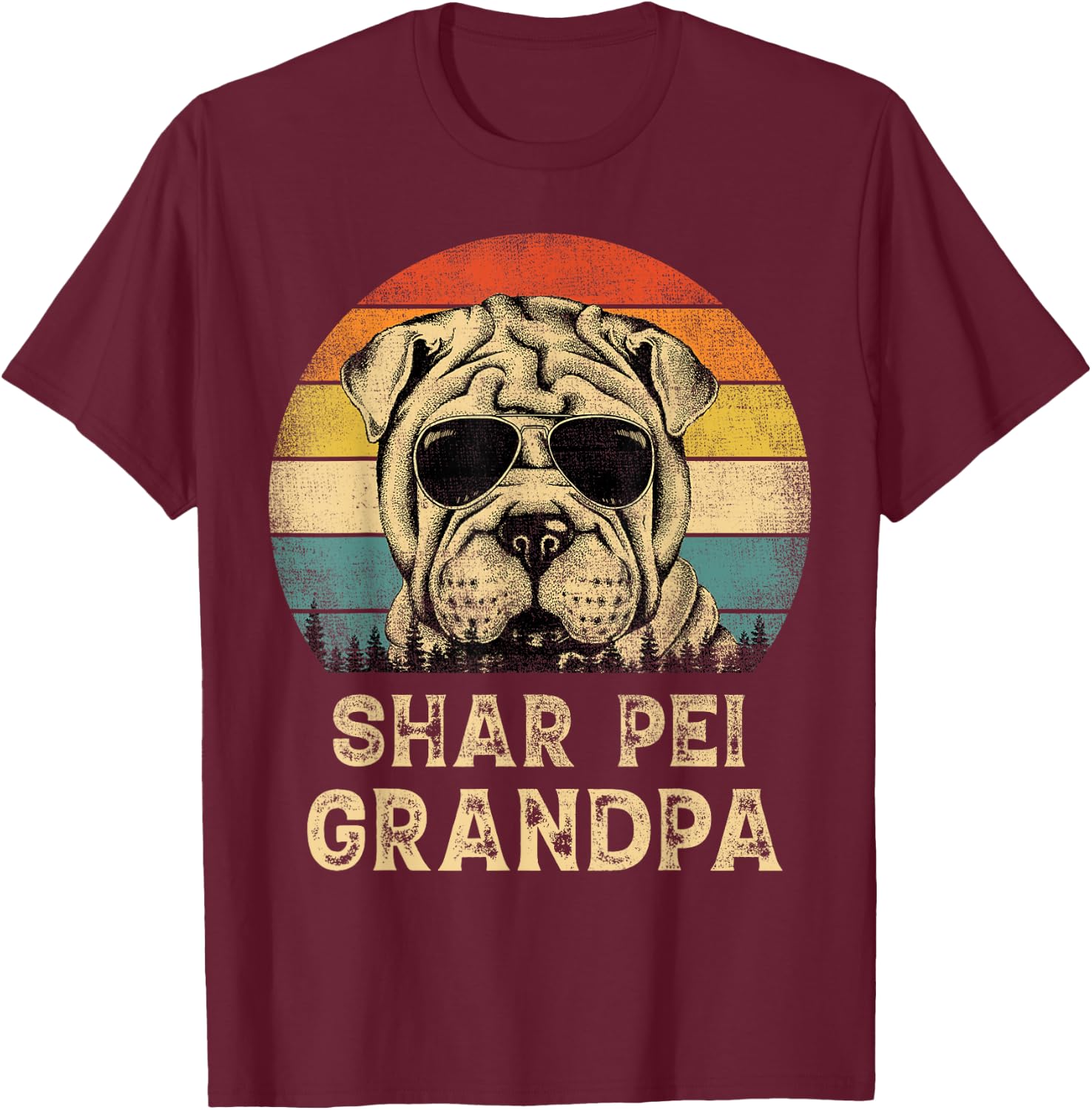 Vintage Shar Pei Grandpa Dog Lovers Father's Day T-Shirt - T-Shirt | Maroon