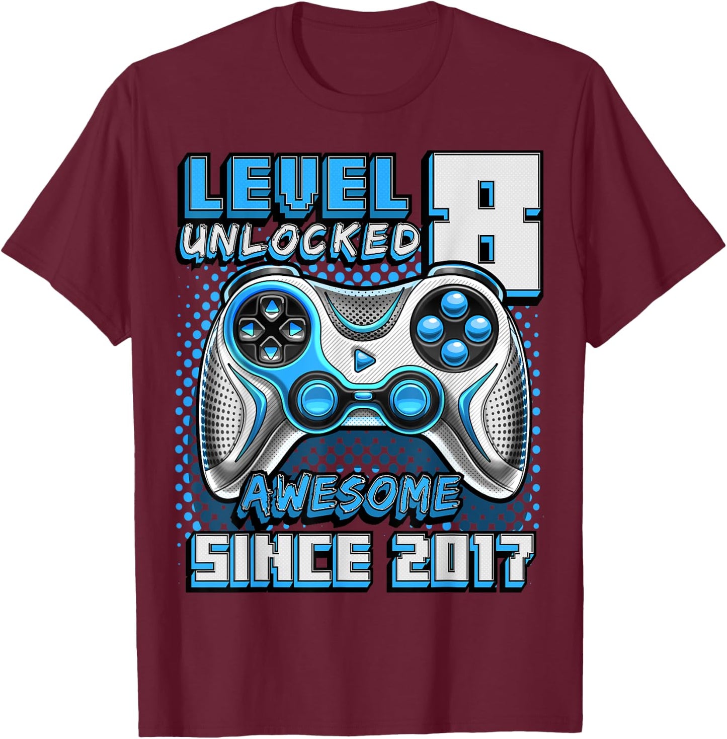 8th Birthday Boy Level 8 Gamer 8 Year Video Game Party T-Shirt - T-Shirt | Maroon
