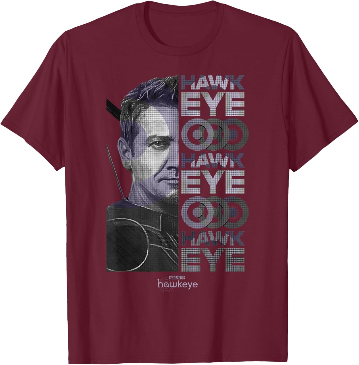 Marvel Hawkeye Half Face Split Design T-Shirt - T-Shirt | Maroon