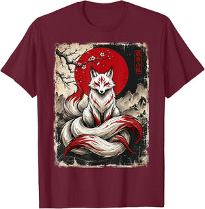 Kitsune Neunschwänziger Fuchs Japanische Mythologie T-Shirt - T-Shirt | Maroon