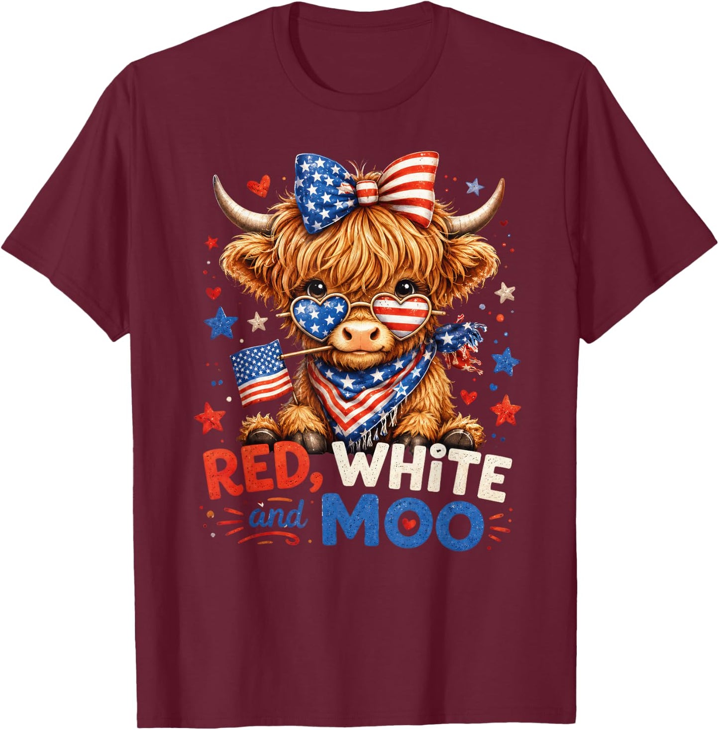 Red White and Moo Cow Shirt 4th of July 250 Years Patriotic T-Shirt - T-Shirt | Maroon