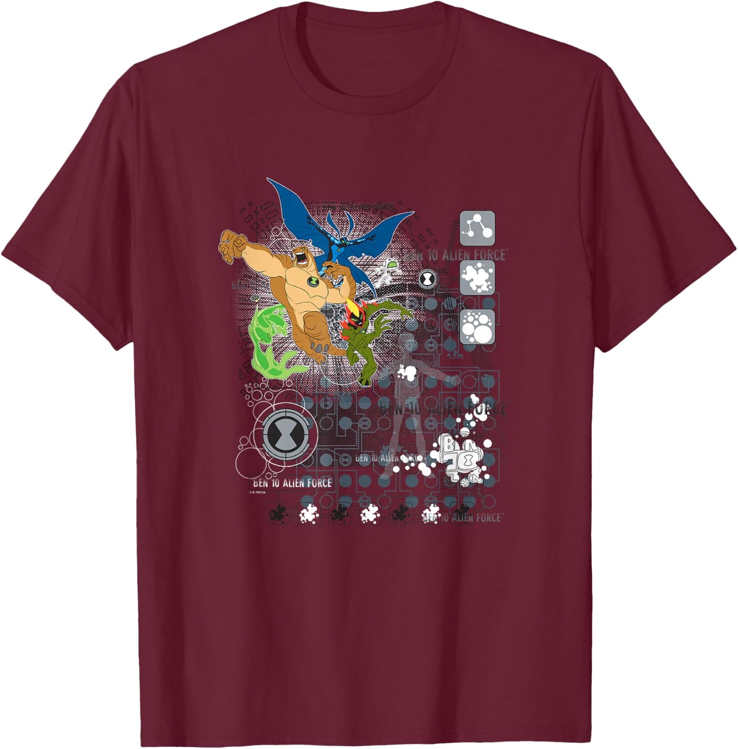Ben 10: Alien Force Main Alien Heroes Vintage Shot T-Shirt - T-Shirt | Maroon