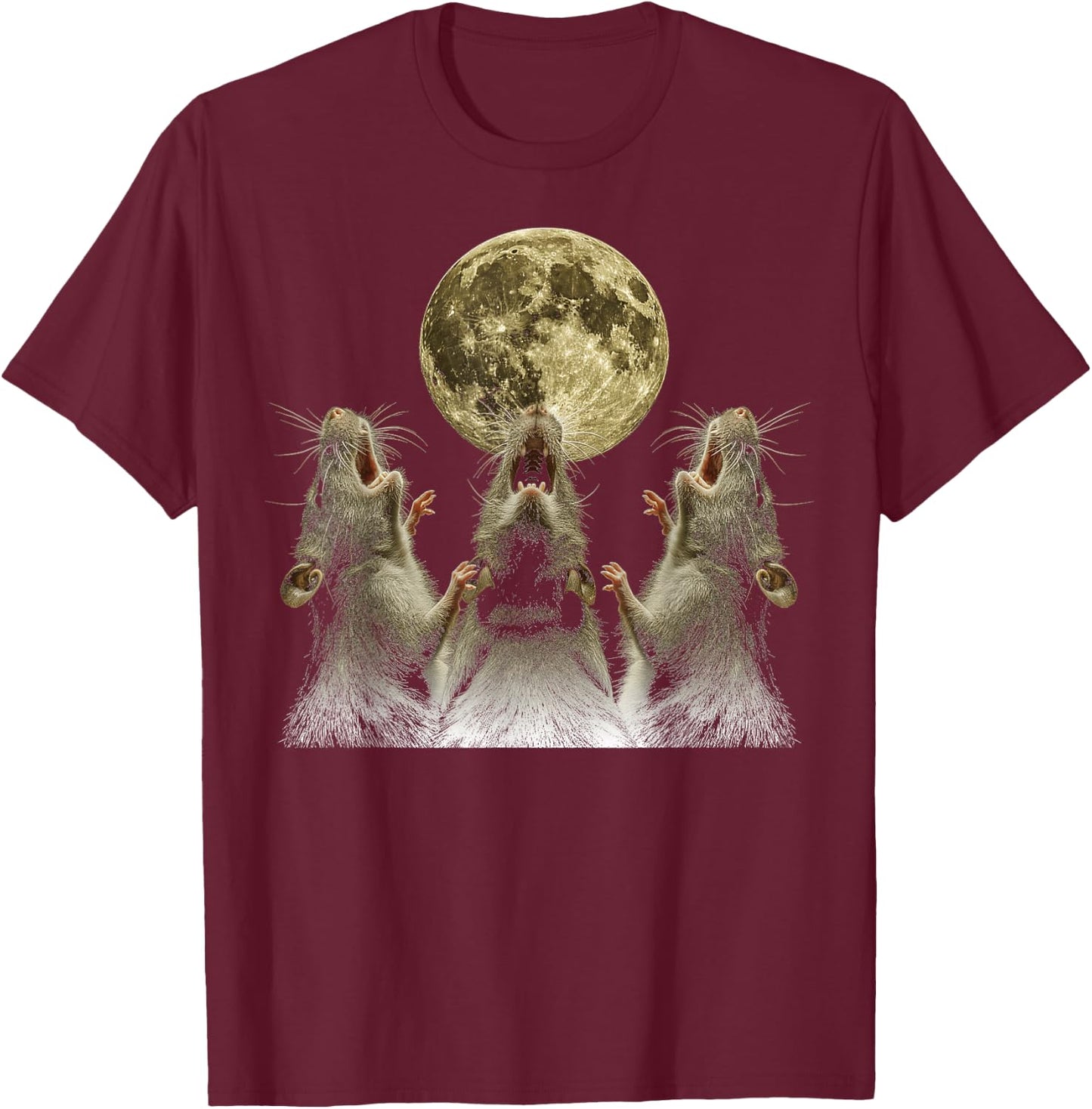Rat Mouse Howling Moon T-Shirt - T-Shirt | Maroon