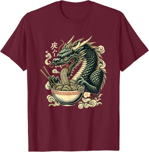 Dragon Ramen Kawaii Neko Japanese Noodles Aesthetic T-Shirt - T-Shirt | Maroon