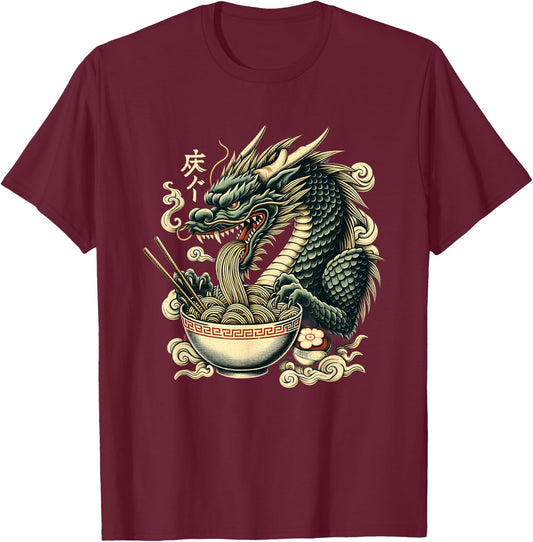 Dragon Ramen Kawaii Neko Japanese Noodles Aesthetic T-Shirt - T-Shirt | Maroon