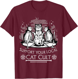 Unterstützen Sie Ihre lokale Katze Kult Gothic Cat T-Shirt - T-Shirt | Maroon