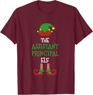 Assistant Principal Elf Matching Pajamas Christmas Teacher T-Shirt - T-Shirt | Maroon