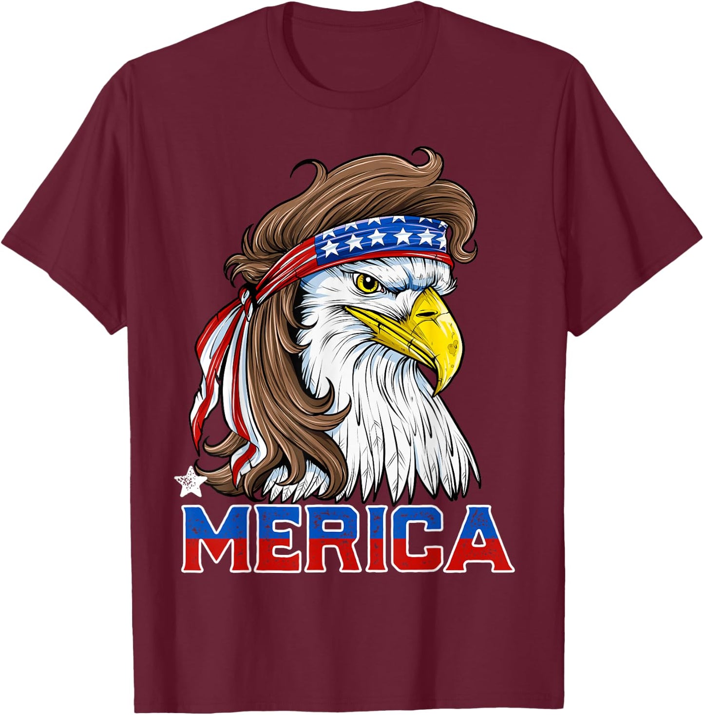 Merica Eagle Mullet 4th of July Men Women American Flag USA T-Shirt - T-Shirt | Maroon