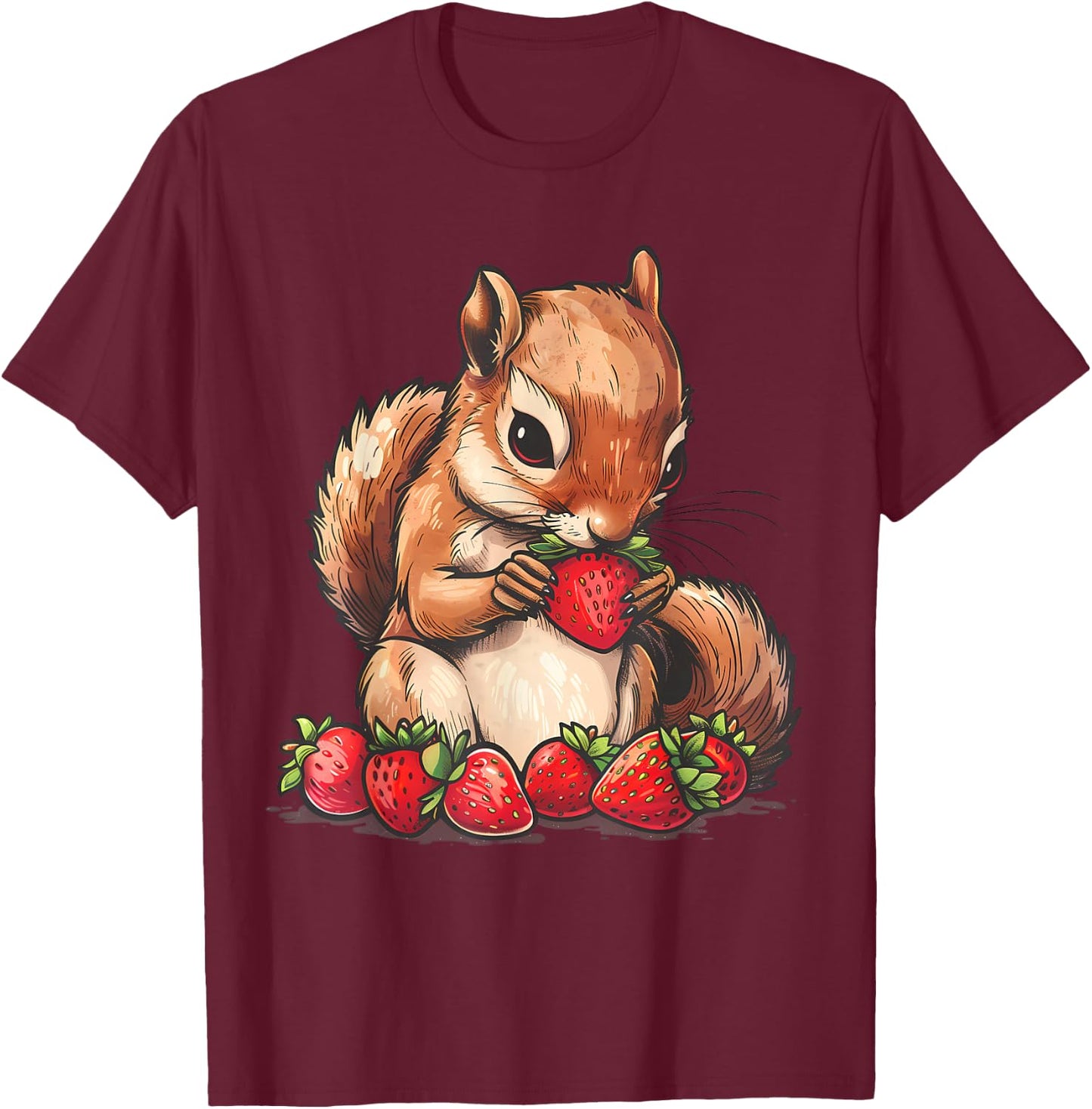 Strawberry Squirrel Artwork Strawberry Fruit Cute Squirrel T-Shirt - T-Shirt | Maroon