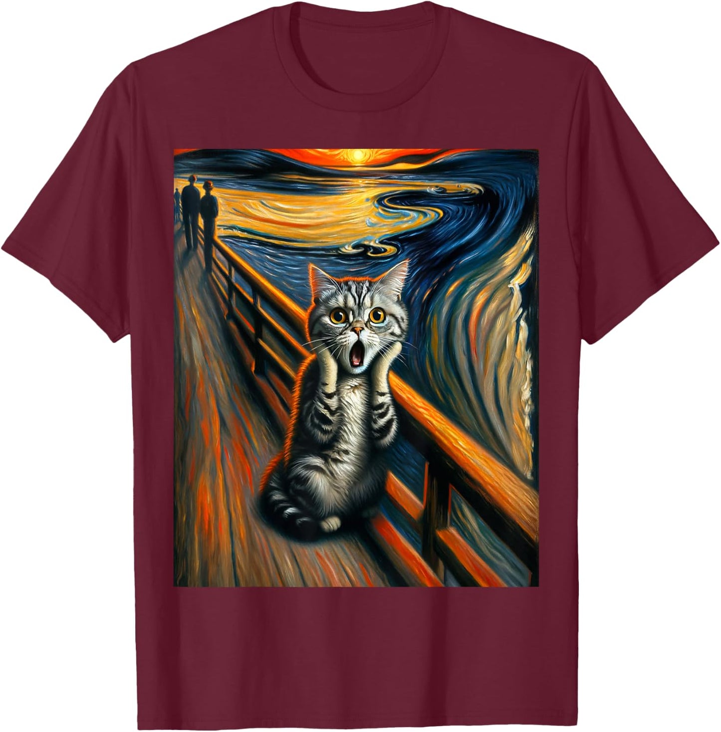 Expressionist Artsy Artistic American Shorthair Cat T-Shirt - T-Shirt | Maroon