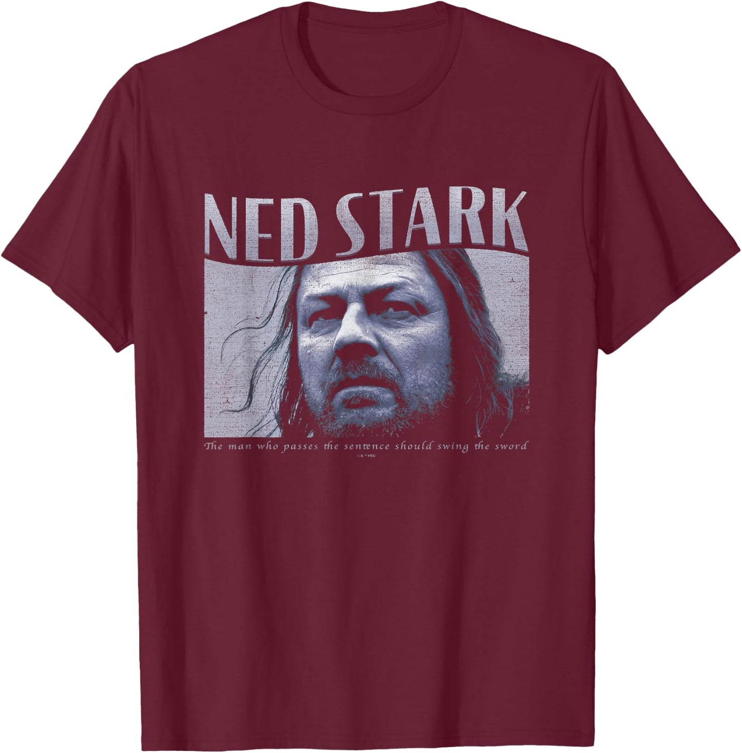 Game Of Thrones Ned Stark Swing The Sword Vintage Panel T-Shirt - T-Shirt | Maroon