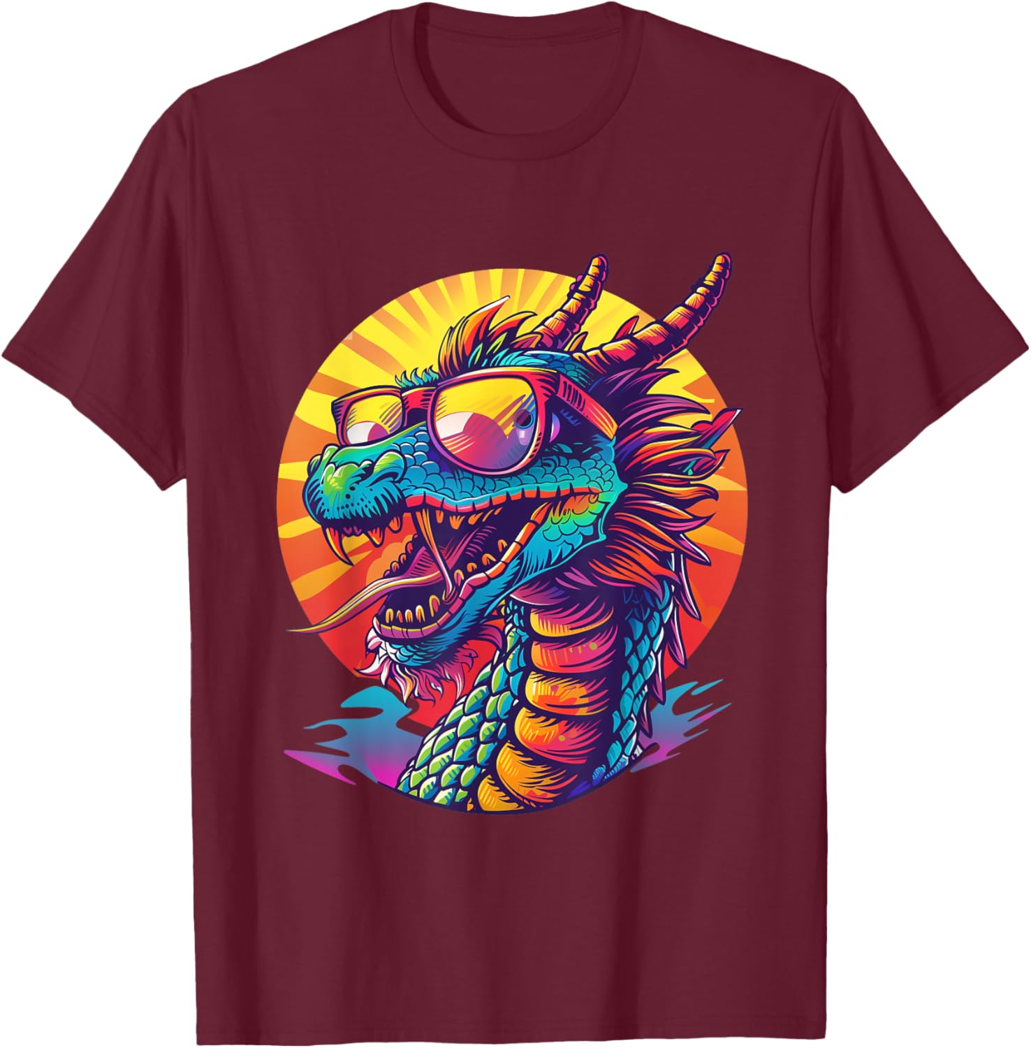 Mythical Shades: Dragon’s Day Out T-Shirt - T-Shirt | Maroon