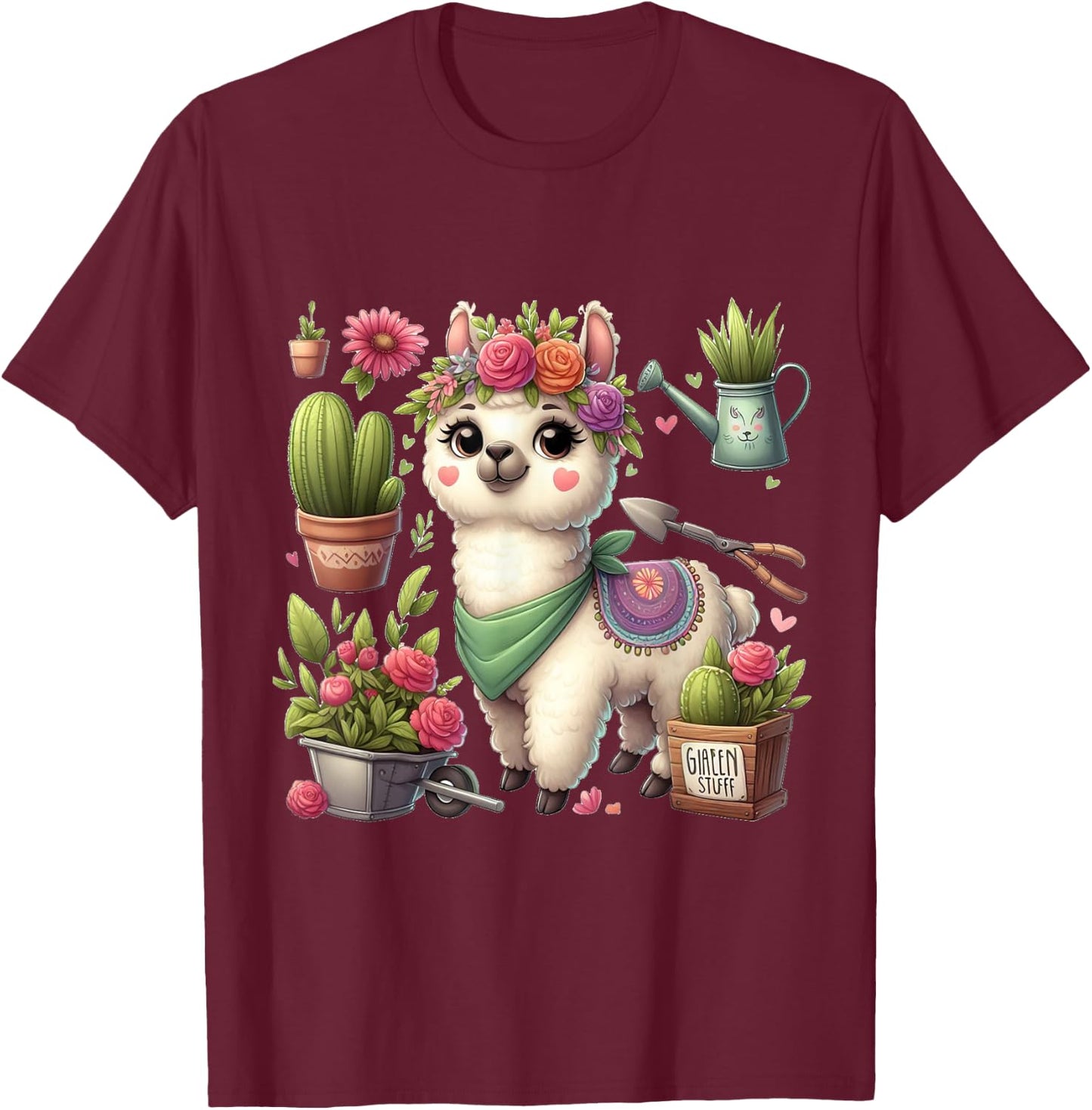 Lama Flowers Cactus Garden Plants Florist Gardener T-Shirt - T-Shirt | Maroon