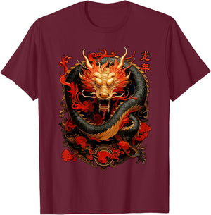 Year Of The Dragon 2024 Vintage Chinese Art Women, Men T-Shirt - T-Shirt | Maroon