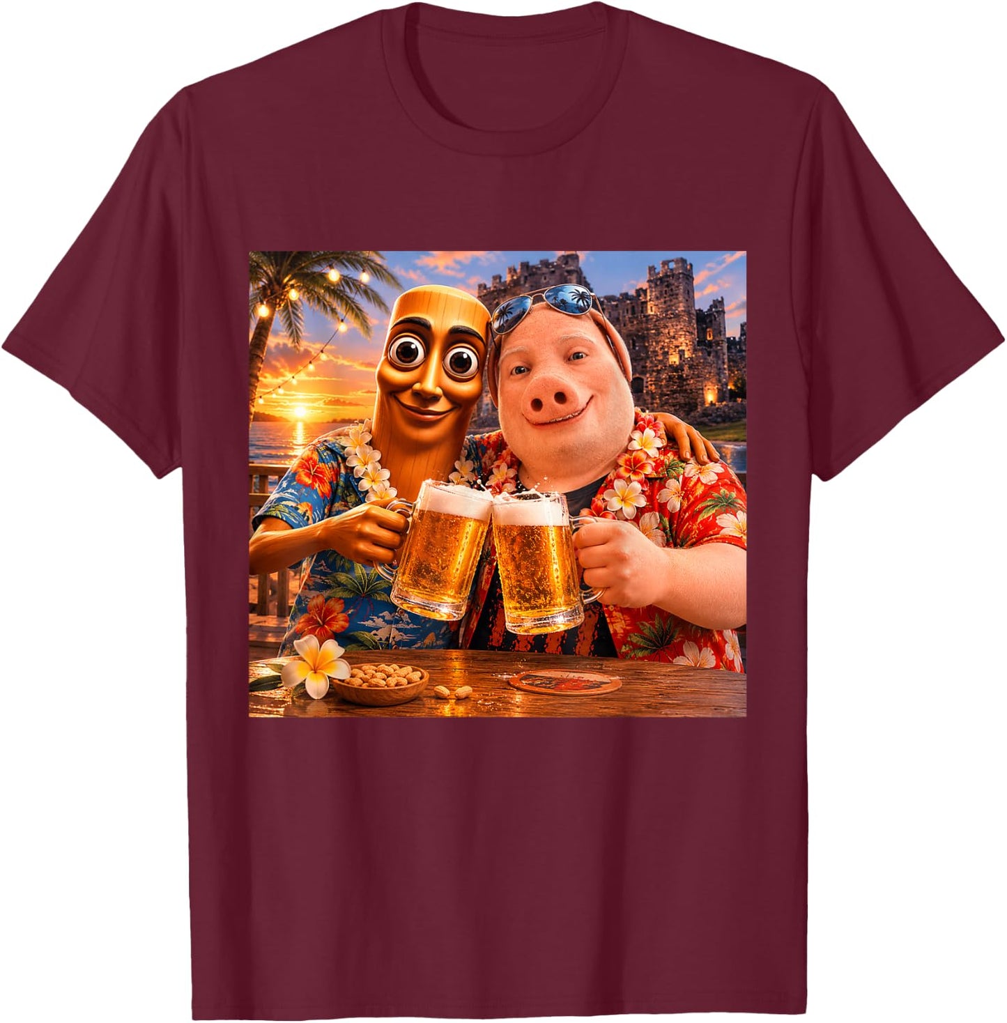 Bier Trinken am Strand, Sommerstimmung, Tung Sahur, Meme, John Pork T-Shirt - T-Shirt | Maroon