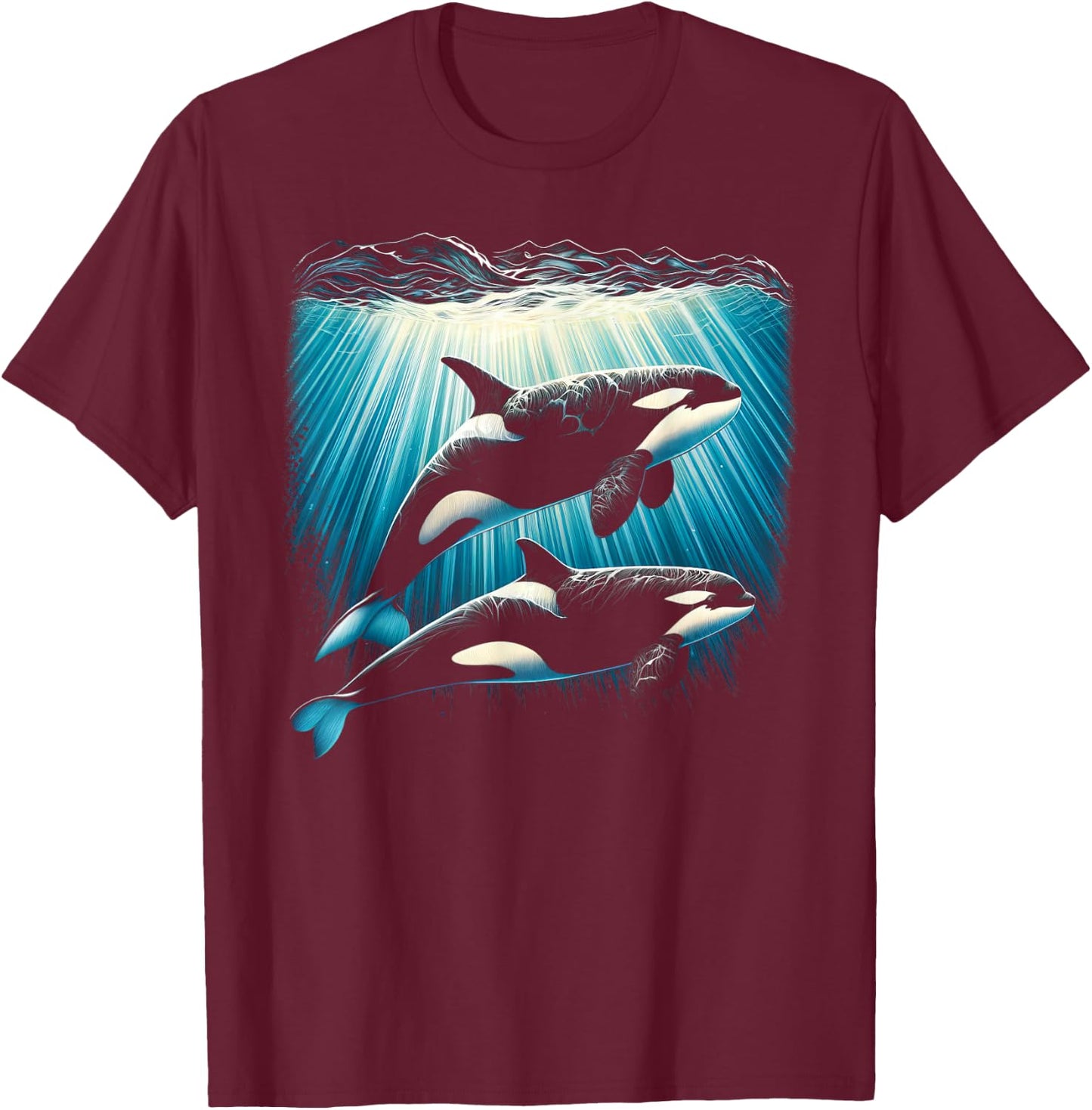 Orca Couple Underwater T-Shirt - T-Shirt | Maroon