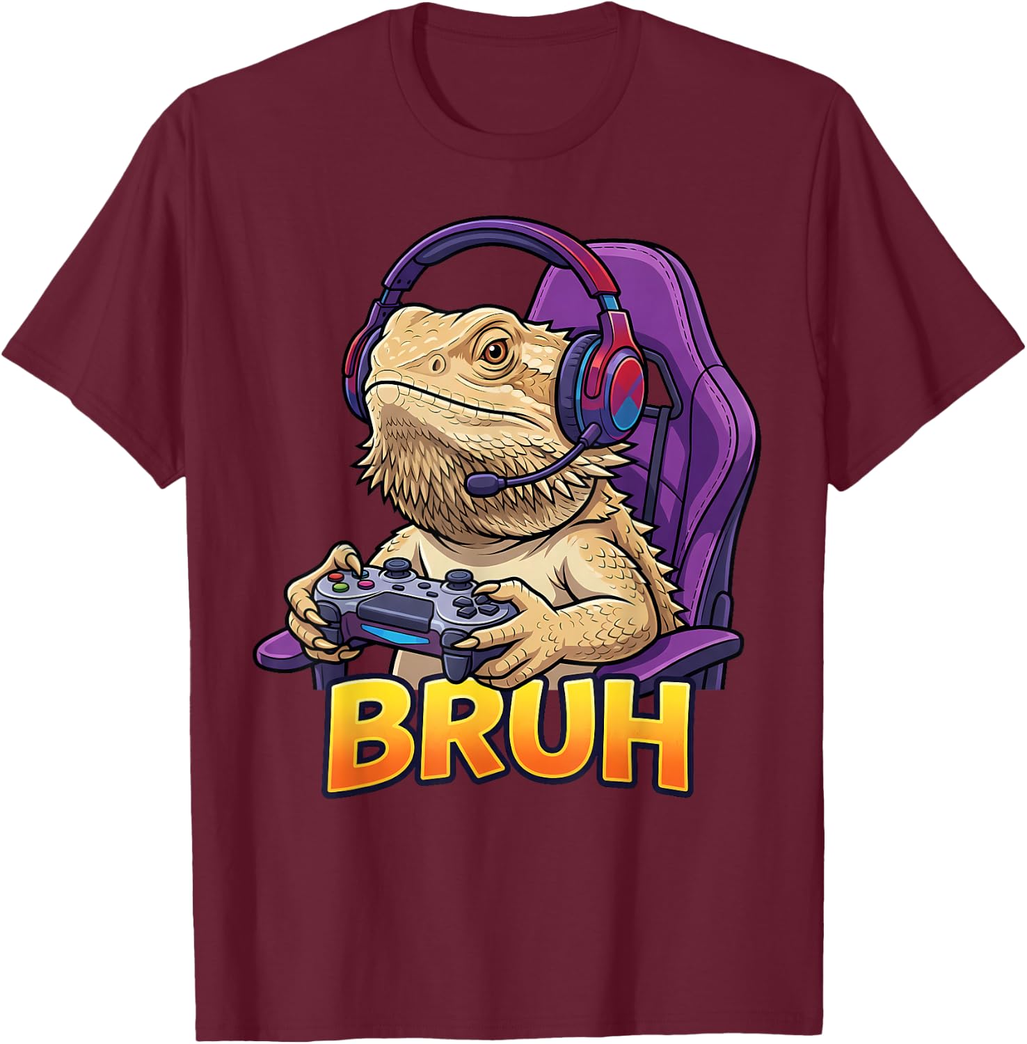 Funny Bearded Dragon Gamer Bruh Meme Controller Gaming Boys T-Shirt - T-Shirt | Maroon