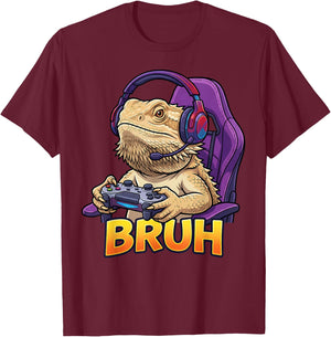 Funny Bearded Dragon Gamer Bruh Meme Controller Gaming Boys T-Shirt - T-Shirt | Maroon