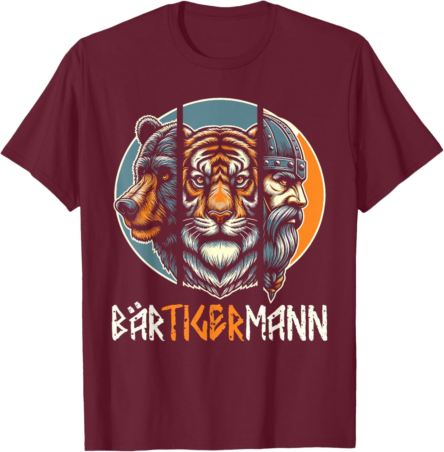 BÄRTIGERMANN Viking Beard Full Beard Tiger Man , black T-Shirt - T-Shirt | Maroon
