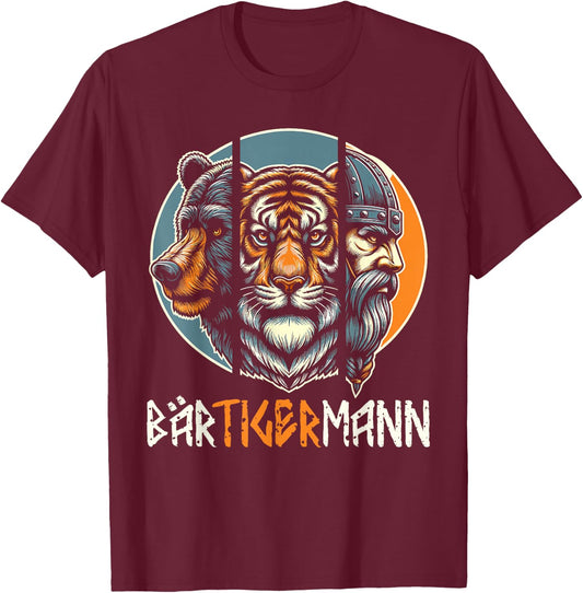 BÄRTIGERMANN Viking Beard Full Beard Tiger Man , black T-Shirt - T-Shirt | Maroon