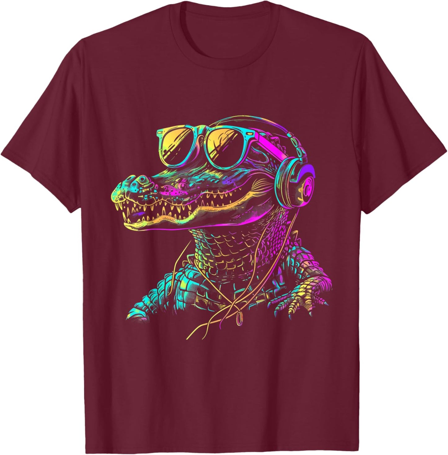 Alligator Headphones Music DJ Gator Crocodile Reptile Funny T-Shirt - T-Shirt | Maroon