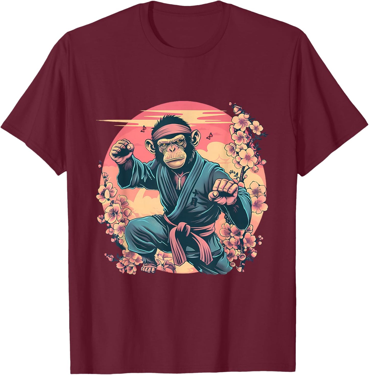 Karate Monkey Sakura Jiu-Jitsu MMA Martial Arts Kickboxing T-Shirt - T-Shirt | Maroon
