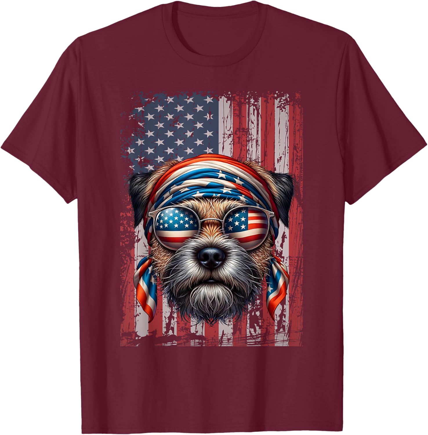 Patriotic Border Terrier Dog Lover US Flag Independence Day Women Kids T-Shirt - T-Shirt | Maroon