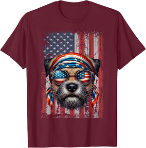Patriotic Border Terrier Dog Lover US Flag Independence Day Women Kids T-Shirt - T-Shirt | Maroon