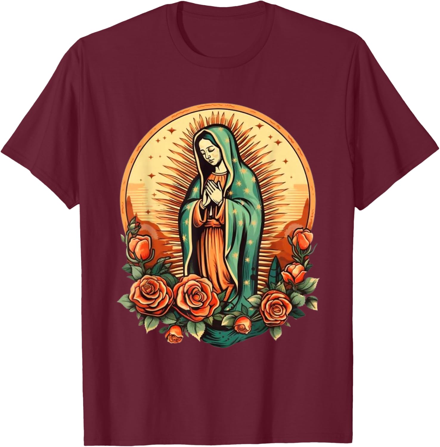 Our Lady of Guadalupe Sant Mary for Christians, Catholics , Black, S T-Shirt - T-Shirt | Maroon