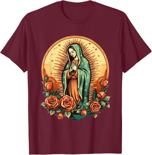 Our Lady of Guadalupe Sant Mary for Christians, Catholics , Black, S T-Shirt - T-Shirt | Maroon