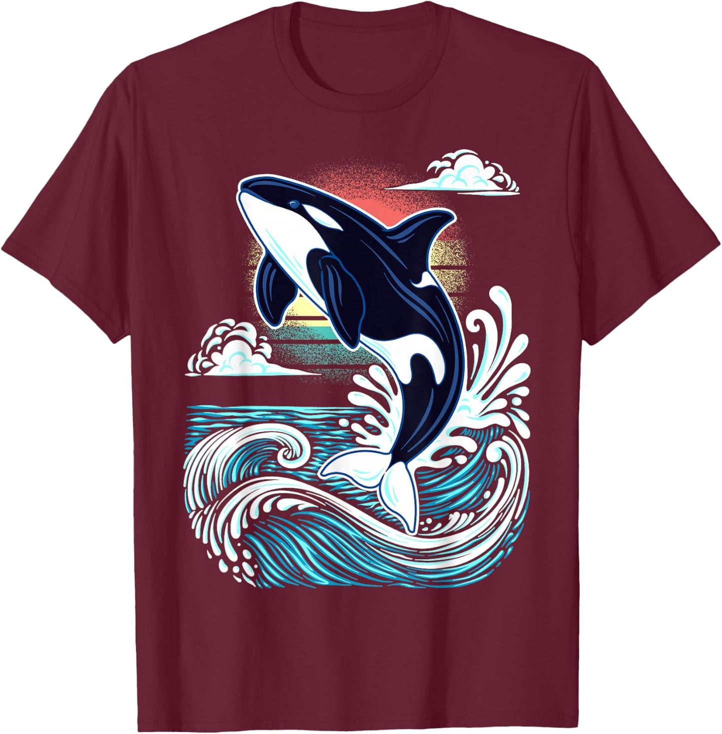 Orca Ocean Wildlife Illustration - Marine Mammal Graphic T-Shirt - T-Shirt | Maroon