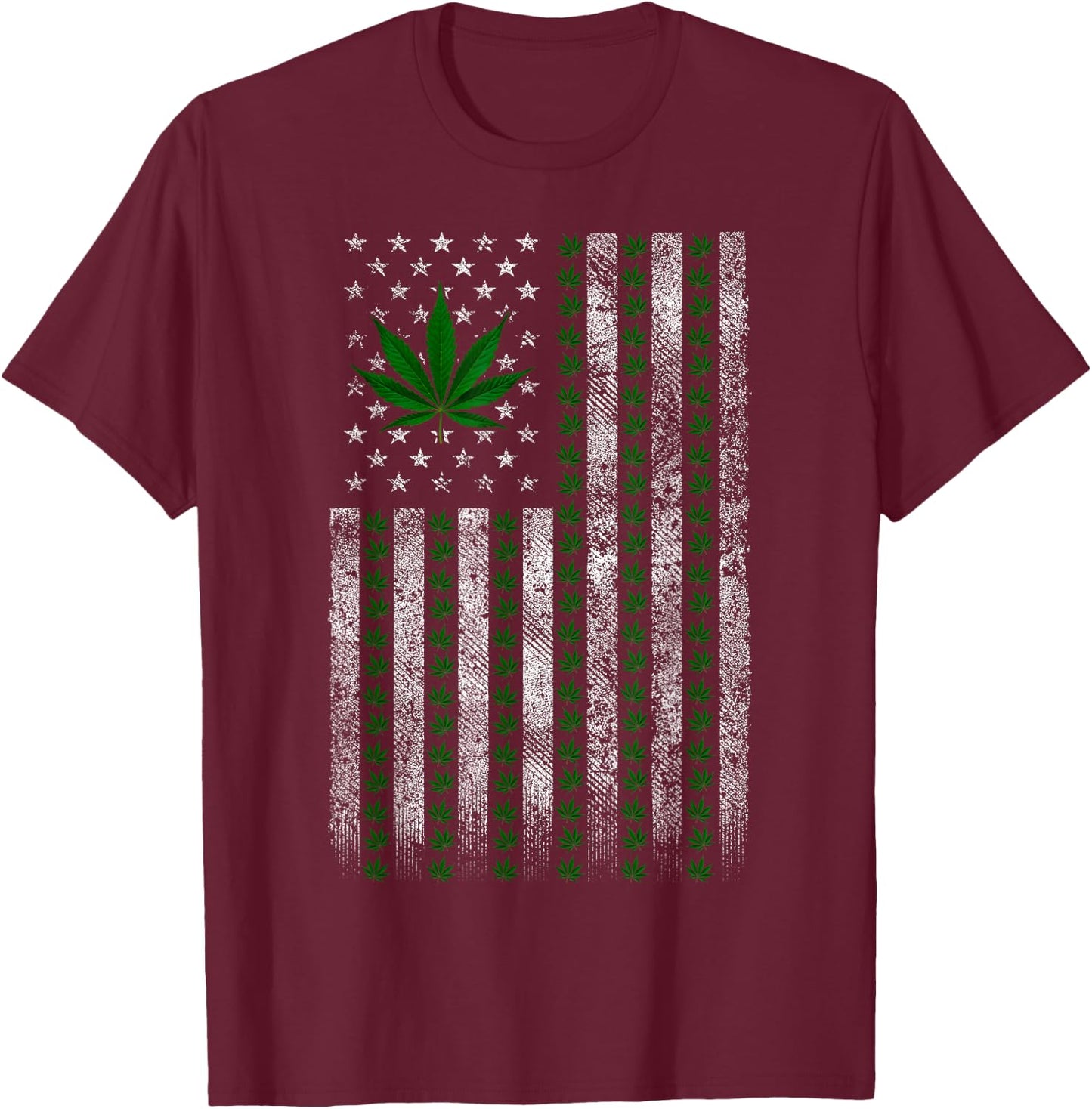 Cannabis Leaf American Flag American Flag Art Cannabis T-Shirt - T-Shirt | Maroon