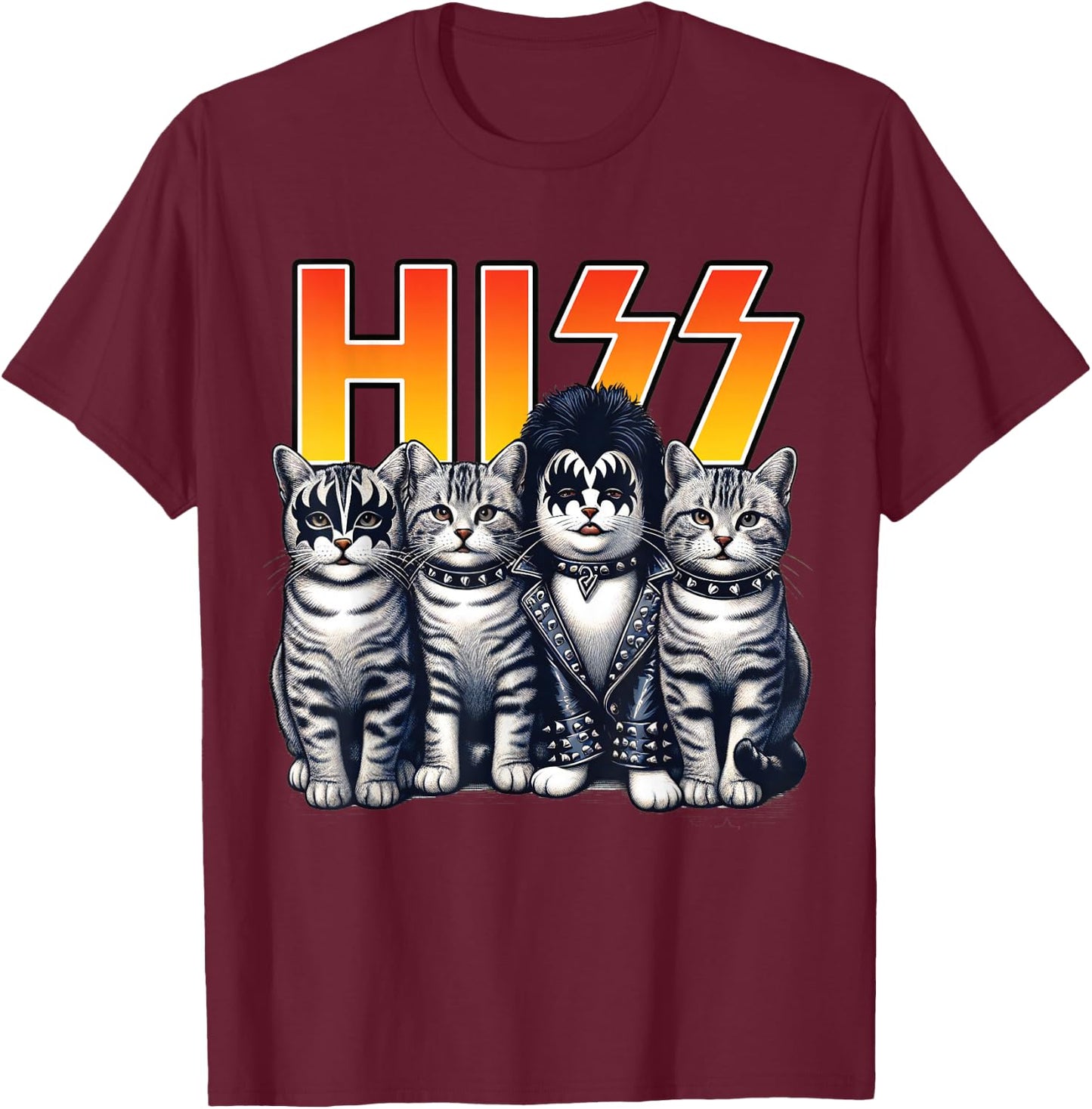 Cute Hiss Cats Rock Kittens Kitty Rocking Music Cat Lovers T-Shirt - T-Shirt | Maroon