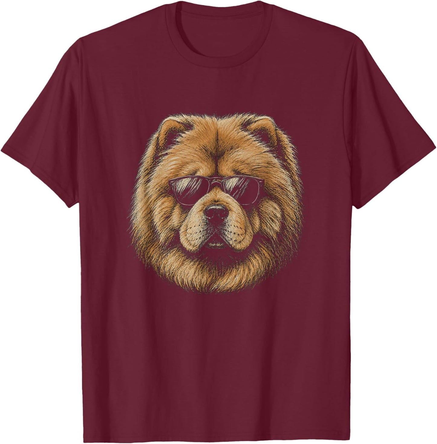 Chow Chow with Sunglasses Artwork Design T-Shirt - T-Shirt | Maroon