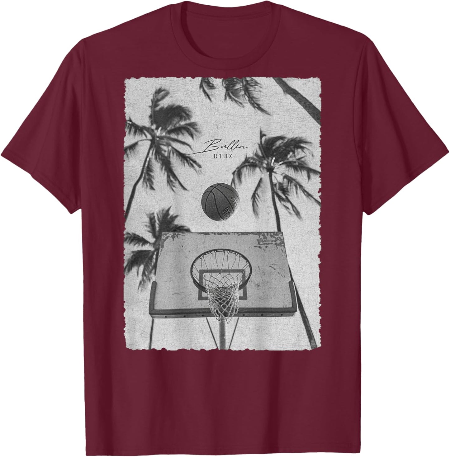 Basketball Hip Hop Urban Edgy Y2K Backprint Streetwear T-Shirt - T-Shirt | Maroon