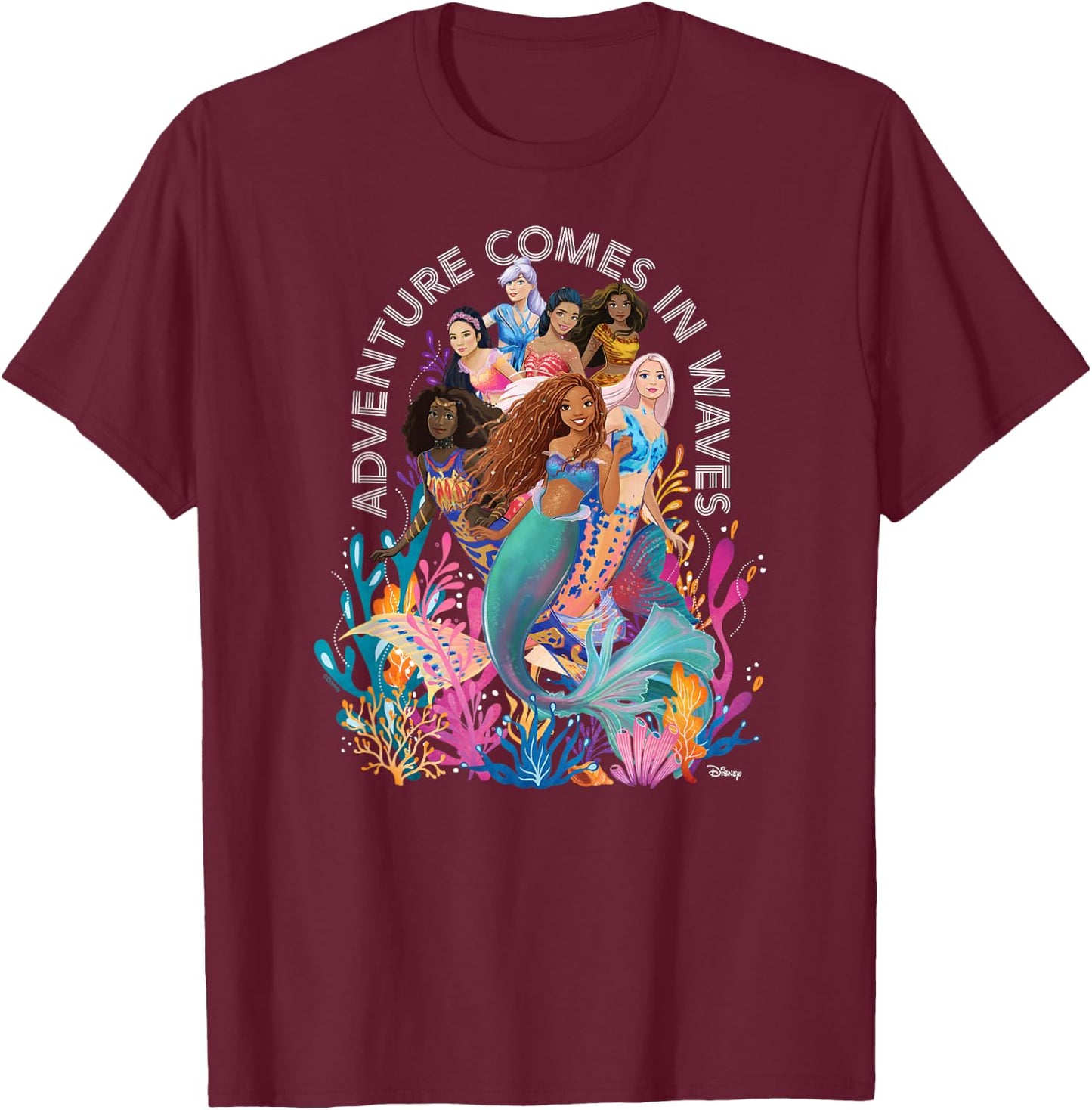 Little Mermaid - Adventure Comes In Waves T-Shirt - T-Shirt | Maroon