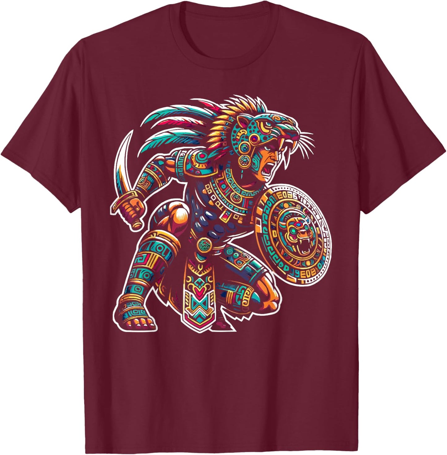 Aztec Jaguar Warrior Aztec Culture Mayan Indigenous T-Shirt - T-Shirt | Maroon