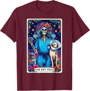 The Vet Tech Funny Tarot Card Black -Adults Classic Fit Short Sleeve T-Shirt - T-Shirt | Maroon