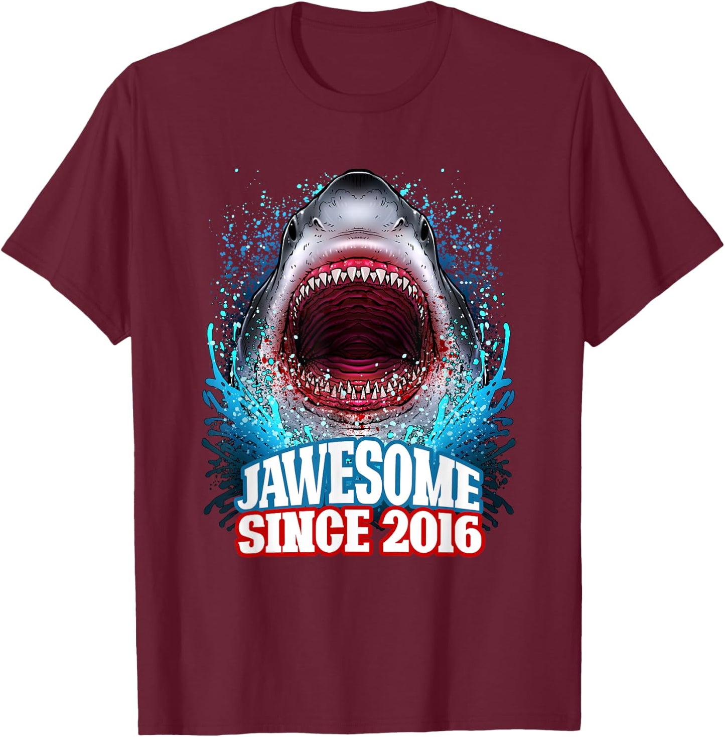 9th Birthday Jawesome Since 2016 Shark 9 Years Old T-Shirt - T-Shirt | Maroon