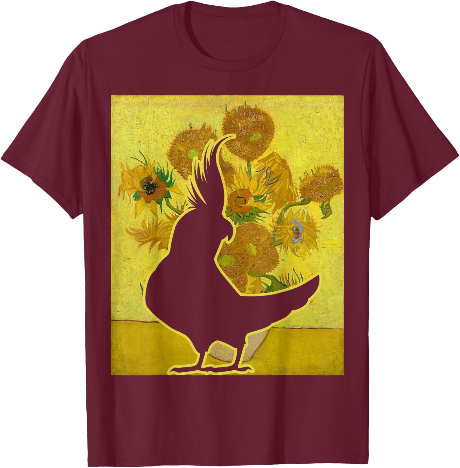 Cockatiel Sunflowers Van Gogh Cockatiel Parrot Birding T-Shirt - T-Shirt | Maroon