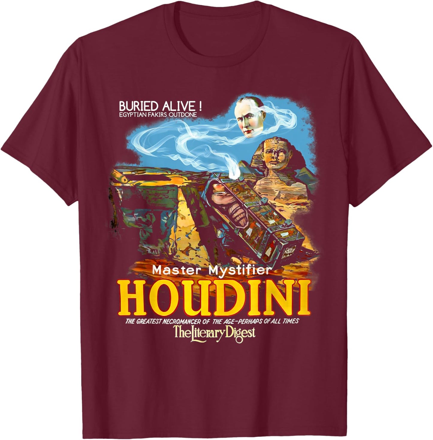 Vintage Magic Houdini Poster Stage Magician Gift T-Shirt - T-Shirt | Maroon