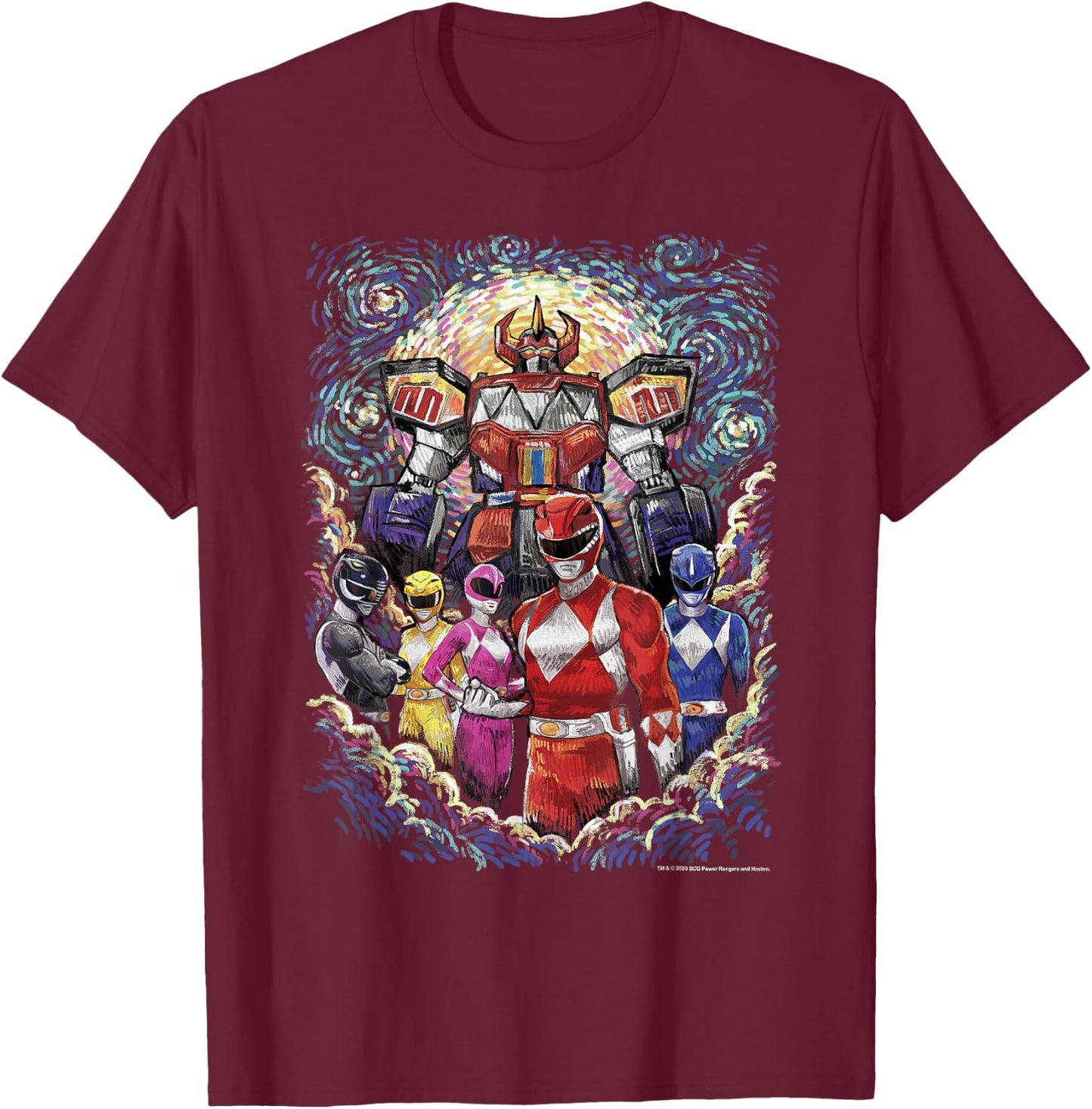 Power Rangers Mighty Morphin' Megazord Starry Night Poster T-Shirt - T-Shirt | Maroon