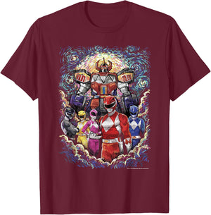 Power Rangers Mighty Morphin' Megazord Starry Night Poster T-Shirt - T-Shirt | Maroon