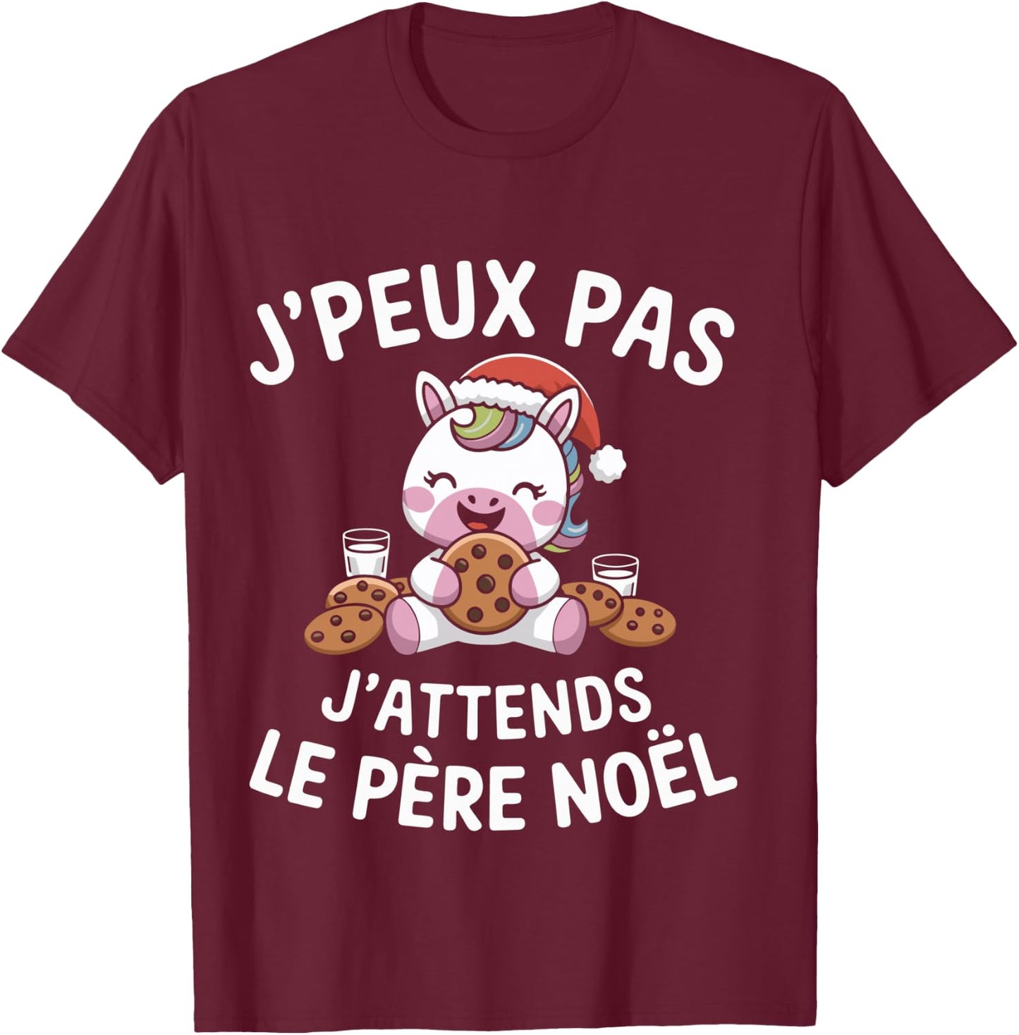Unicorn Animal I Can't Wait for Santa Claus Humour Christmas , Black, S T-Shirt - T-Shirt | Maroon