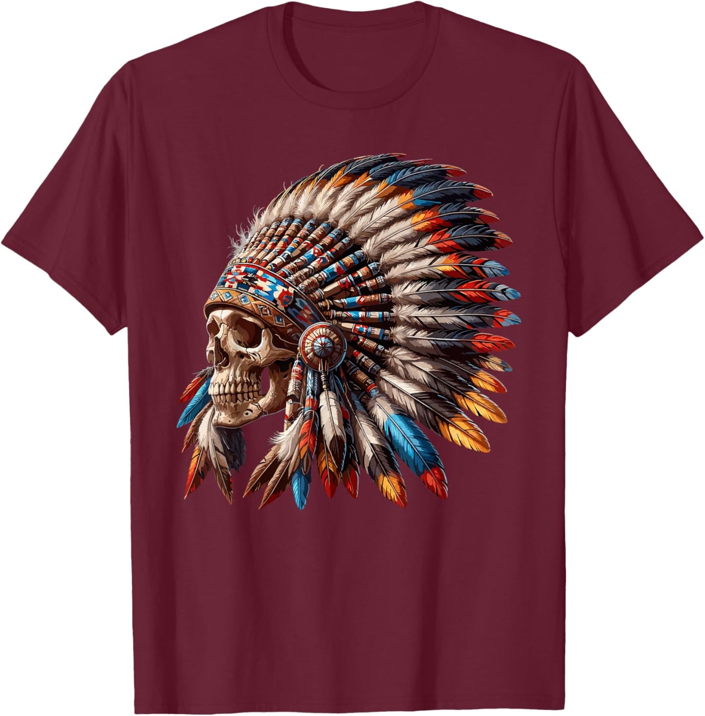 Indian Skull Motorcycle Headdress Indian , Black T-Shirt - T-Shirt | Maroon