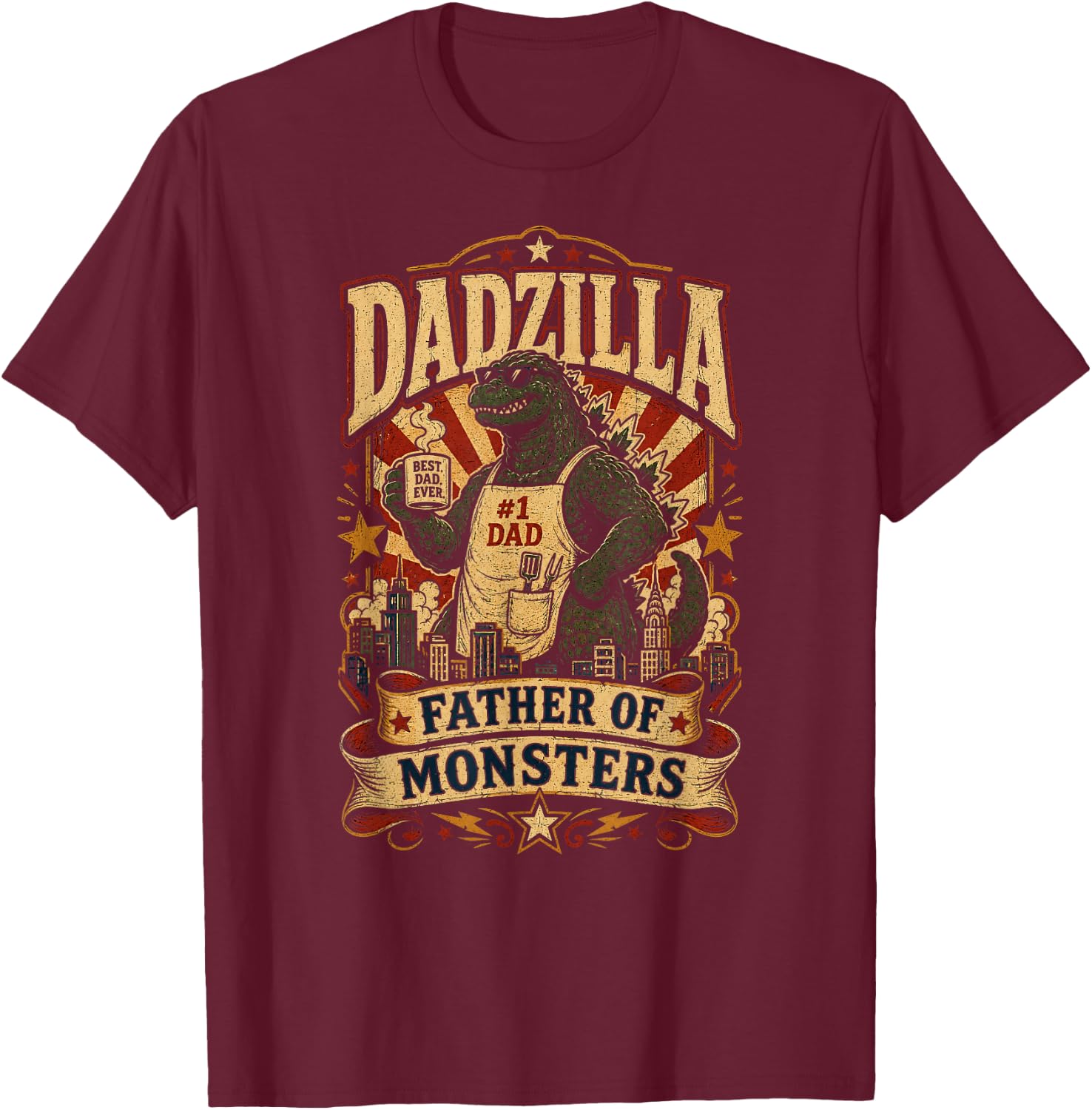 Dad Zilla Japanese Monster Funny Fathers Day Kaiju Daddy T-Shirt - T-Shirt | Maroon