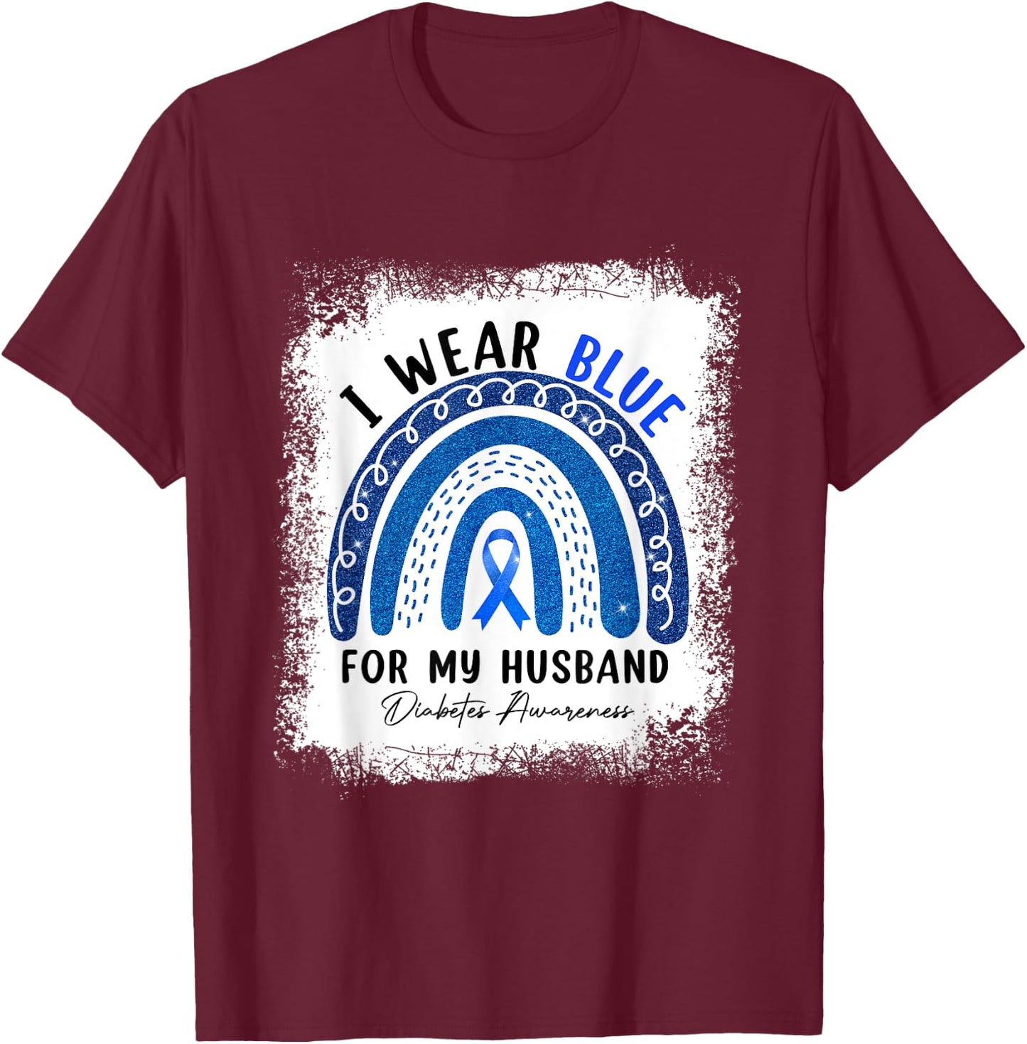 Rainbow I Wear Blue Ribbon For My Husband Diabetes Awareness T-Shirt - T-Shirt | Maroon