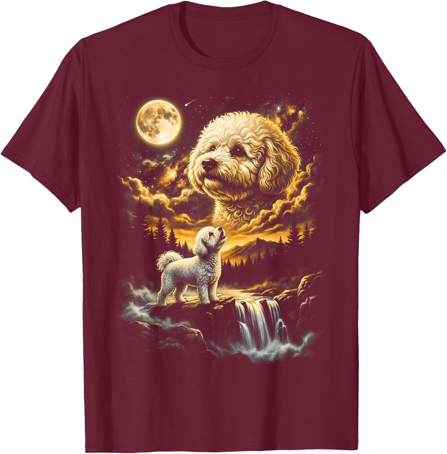 Bichon Frise Howling to The Moon T-Shirt - T-Shirt | Maroon